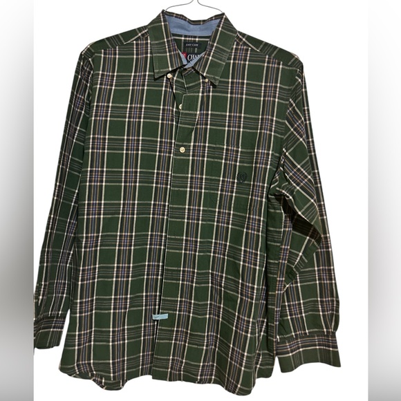 Chaps Easy Care Men's Size L Green/Blue Plaid Long Sleeve Button Down Shirt - Picture 2 of 10
